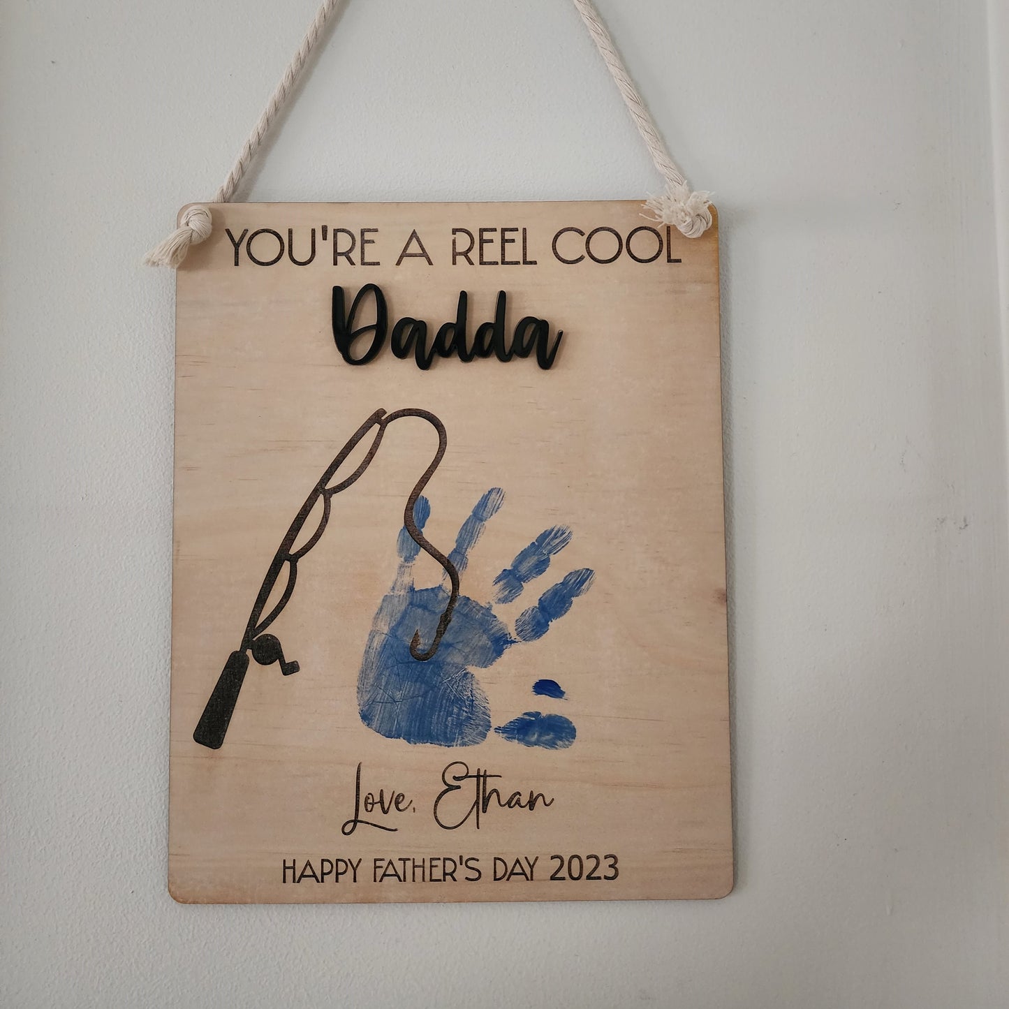 Personalised 'You're a Reel Cool' hanging wooden plaque