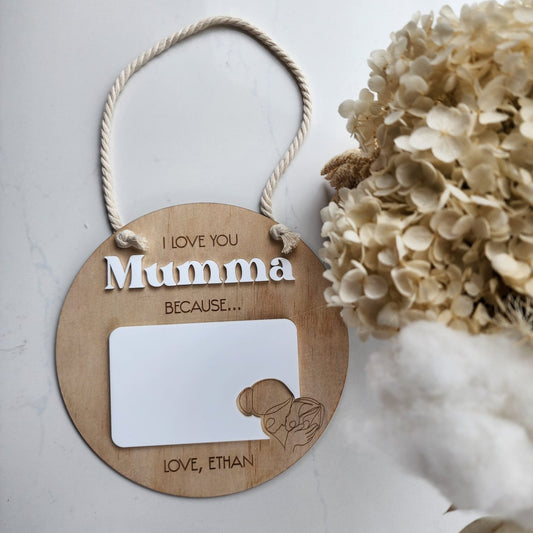 'I love Mum because' plaque - Mother's Day